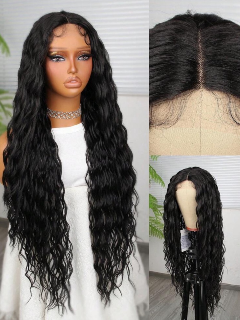 Black Deep Wave Lace Front Synthetic Wig - (Lace already cut) 41” 13x4x1